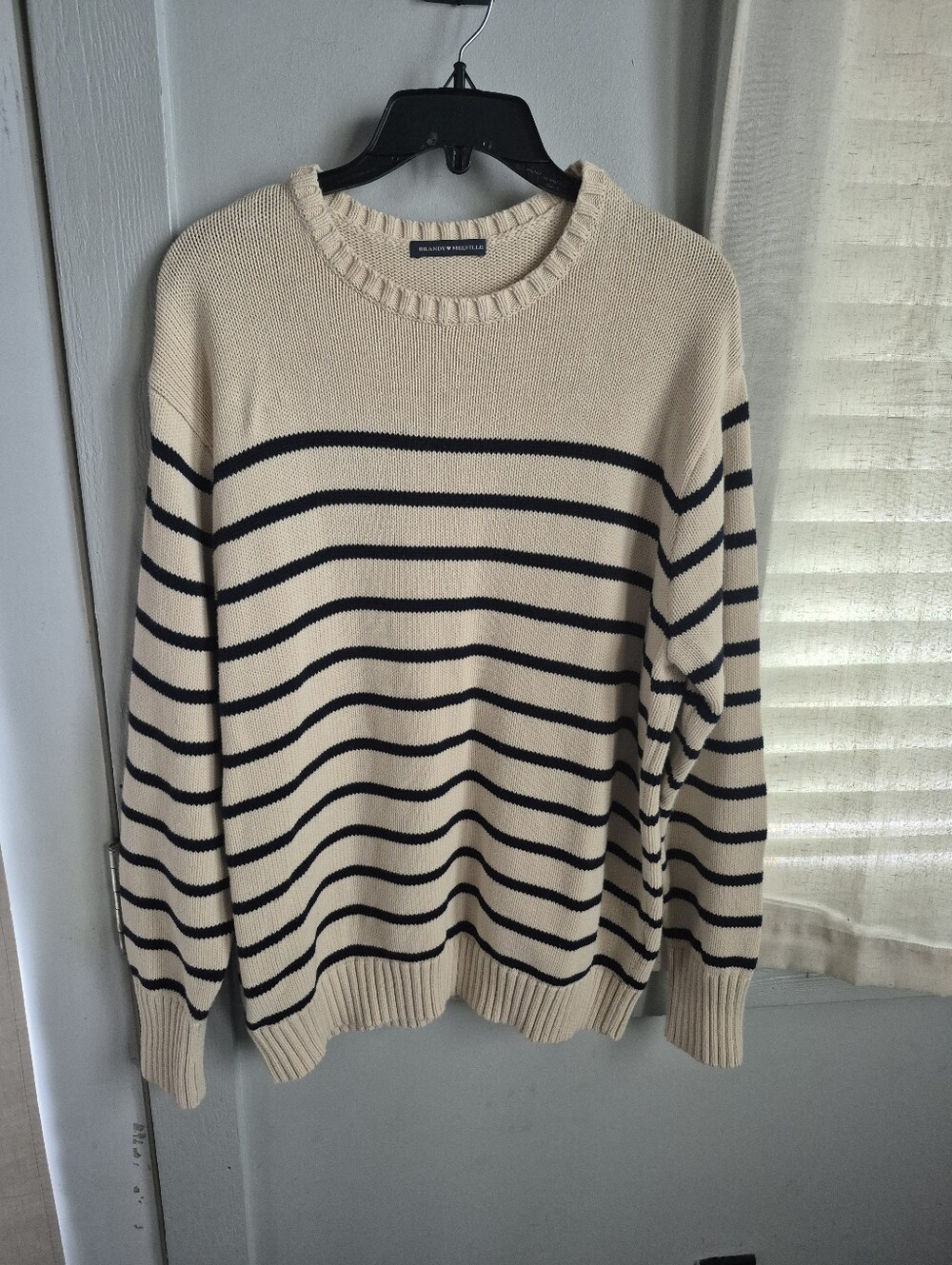 Brandy Melville Cream Crewneck with Black Stripes